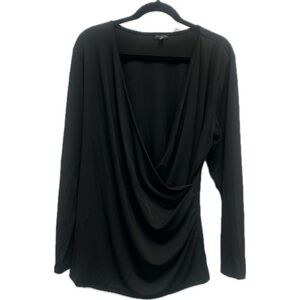 Talbots Plus Size Wrap Black Long Sleeve Stretchy Plunge Neckline Draped…